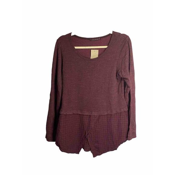 NWT Cut Loose Women’s Layered Pullover Blouse Preppy Plaid Maroon Linen Size XS - Picture 1 of 4